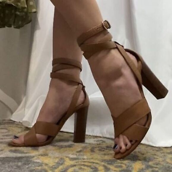 Club Monaco tan leather wrap heels Size6.5  A21 - Picture 4 of 11